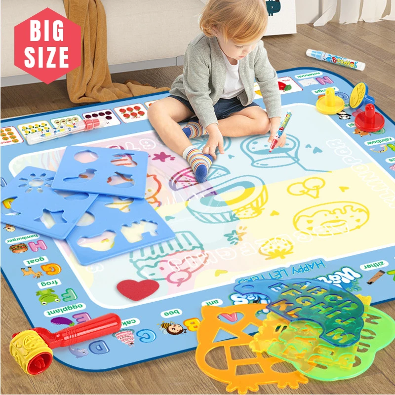 Tapis de dessin à l'eau magique 100x80CM, gribouillage à colorier avec stylos magiques réutilisables, planche de peinture Montessori, jouets éducatifs, cadeaux pour enfants