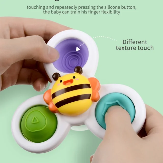 3 pièces nouveauté Fidget ventouse Spinner jouet pour bébé dessin animé insecte rotatif hochet éducatif bébé jeux jouets de bain pour enfants – Image 5