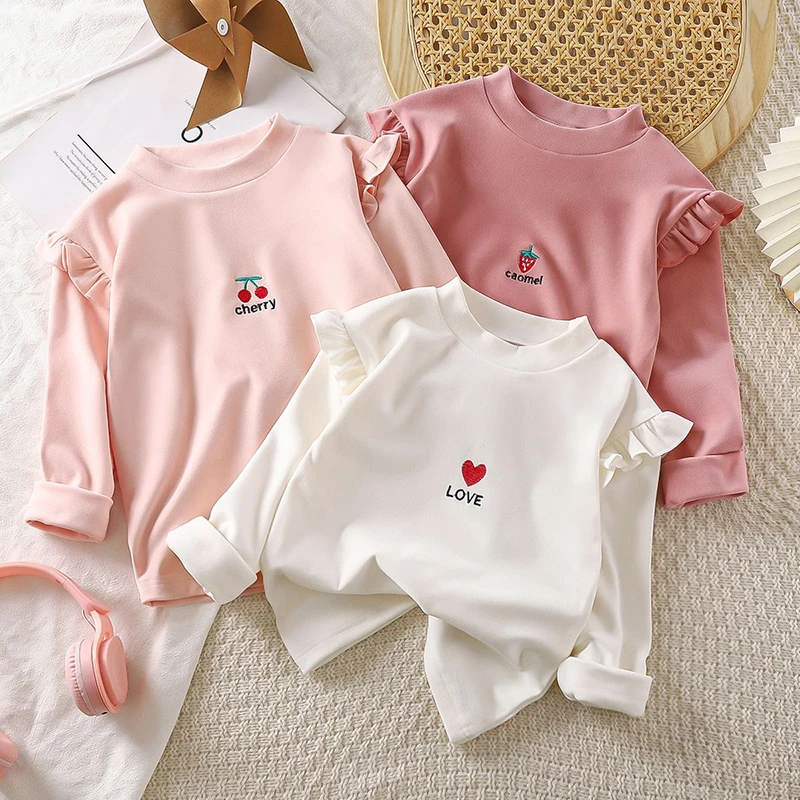 Chemise de Base à manches longues pour filles, vêtements pour enfants, col rond, T-Shirt épais, hauts pull pour bébé, printemps-automne
