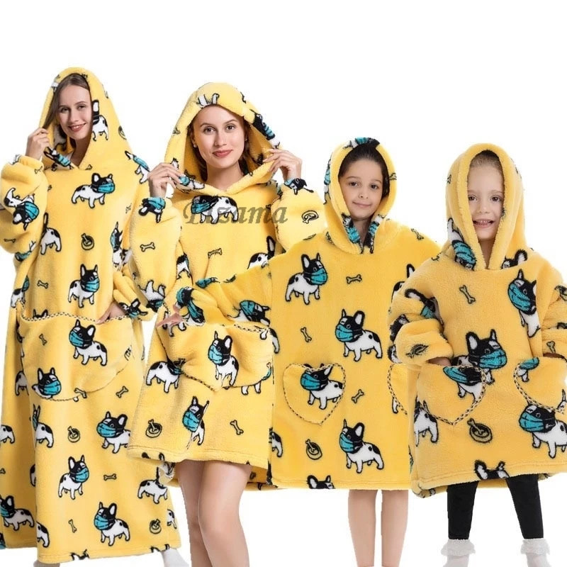 Ensembles de vêtements assortis pour la famille, Halloween, noël, hiver, chaud, épais, surdimensionné, sweat-shirt pour femmes et adultes, couvertures TV Sherpa