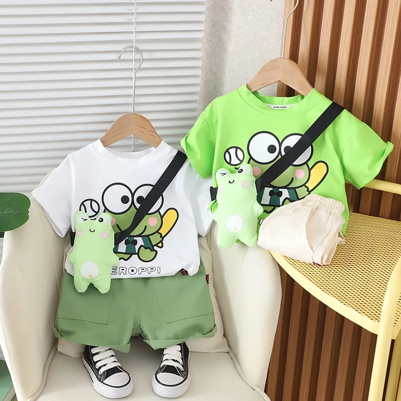 Vêtements d'été style K pour enfants, petit sac grenouille, ensemble deux pièces à manches courtes, nouvelle collection 2024