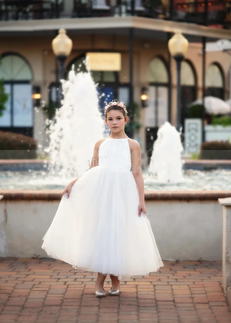 Jewel-Encolure de la présidence élégante avec corsage plissé, ligne de taille et robe pour fille, vêtements pour enfants