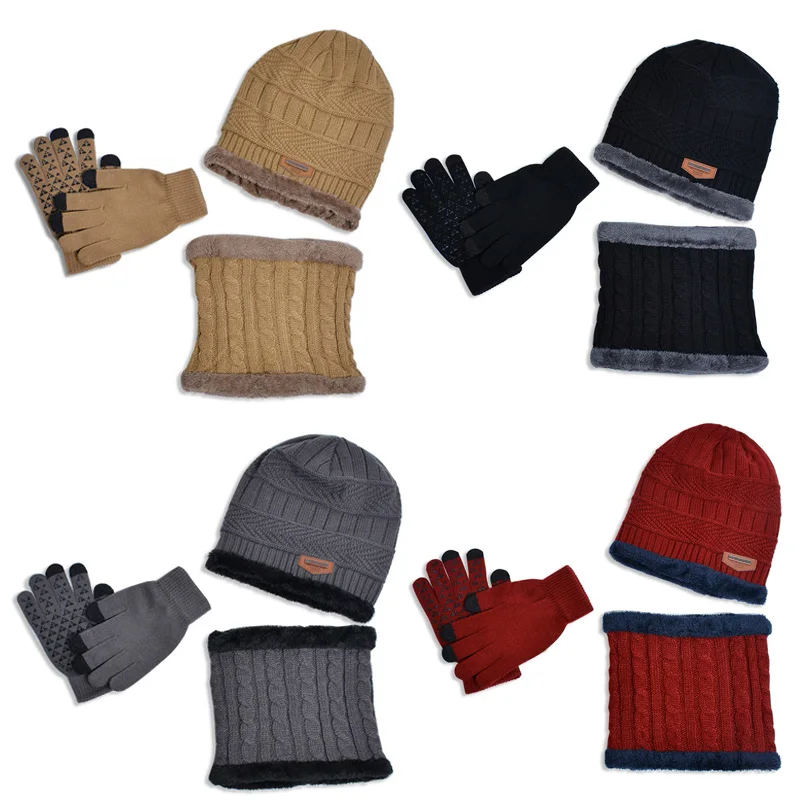 Chapeau tricoté pour enfants, écharpe, gants, doublure en peluche, ensemble de chapeaux chauds pour enfants, gants antidérapants, chauffe-cou, 4 pièces, casquette pour enfants de 4 à 10 ans, hiver