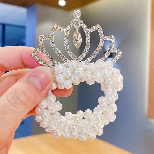 Cravates élastiques mignonnes pour enfants, couronne de perles, princesse, cravates pour enfants, accessoires pour cheveux pour filles, vêtements de sauna pour bébé, nouvelle mode, 1PC – Image 3