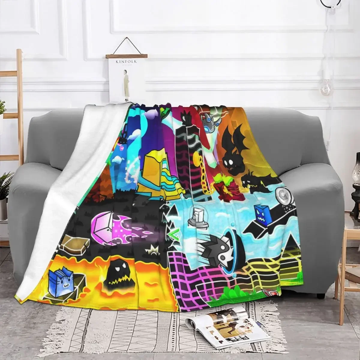 Couverture d'hiver imprimée en 3d, couverture de jeu vidéo de tableau de bord géométrique, polaire de corail en peluche, respirante, légère et fine, toutes saisons