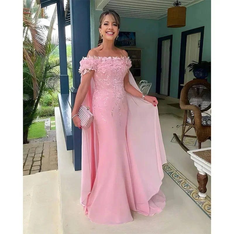 Robes mère de la mariée sirène rose, en mousseline de soie et dentelle, avec des appliques de soirée, de bal, d'anniversaire, de célébrité, 2025