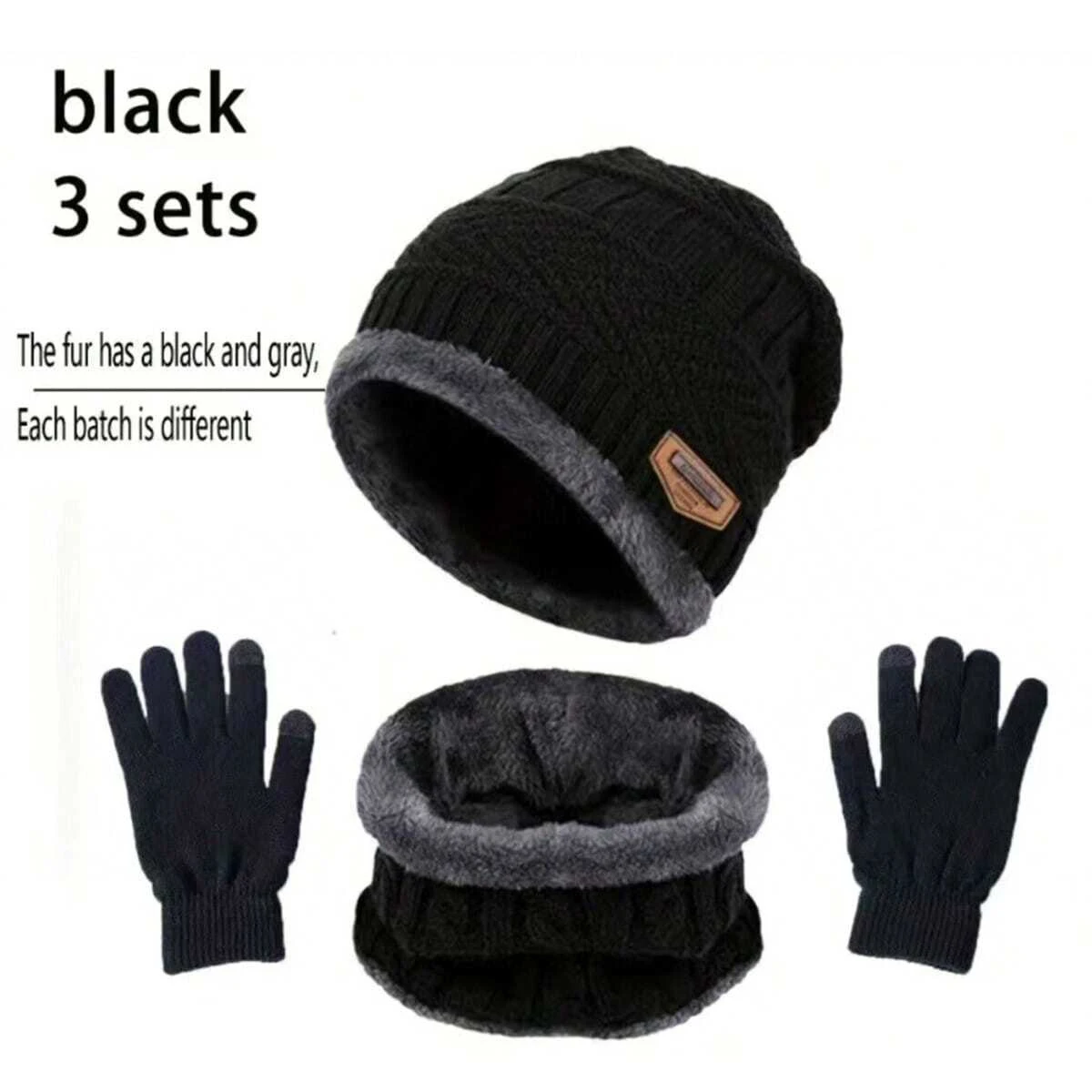2 pièces + 1 paire hiver chaud velours chapeau écharpe gants ensemble hiver chapeaux tricot casquette hommes et femmes velours chapeau corail polaire écharpe en plein air énigme