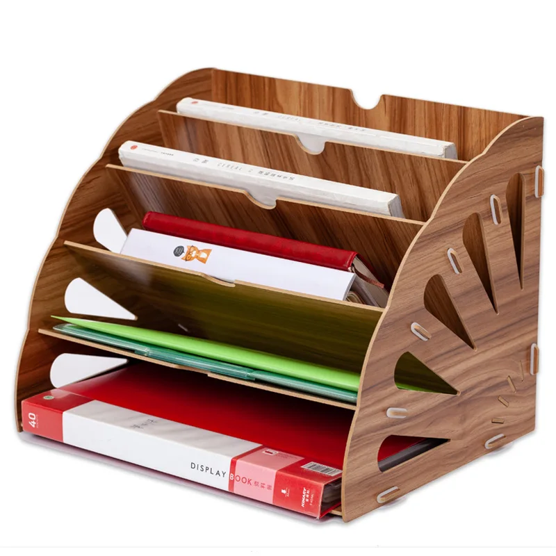 Wooden Fan Multi-layer Standing Test Paper Tray Vertical Organizer File Rack A4 Data Storage Office Stationery Binder Folder