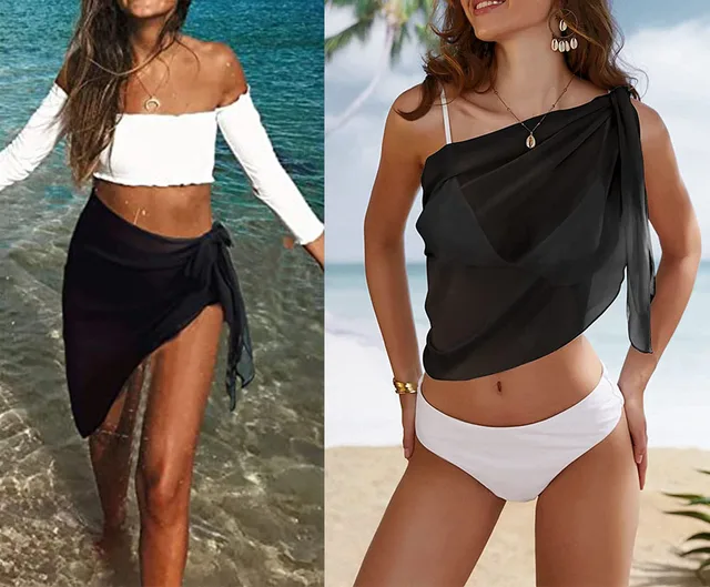 Jupe courte en mousseline de soie pour femmes, Industries ong, coverups pour maillots de bain, bikini de plage, rond, transparent, écharpe – Image 3