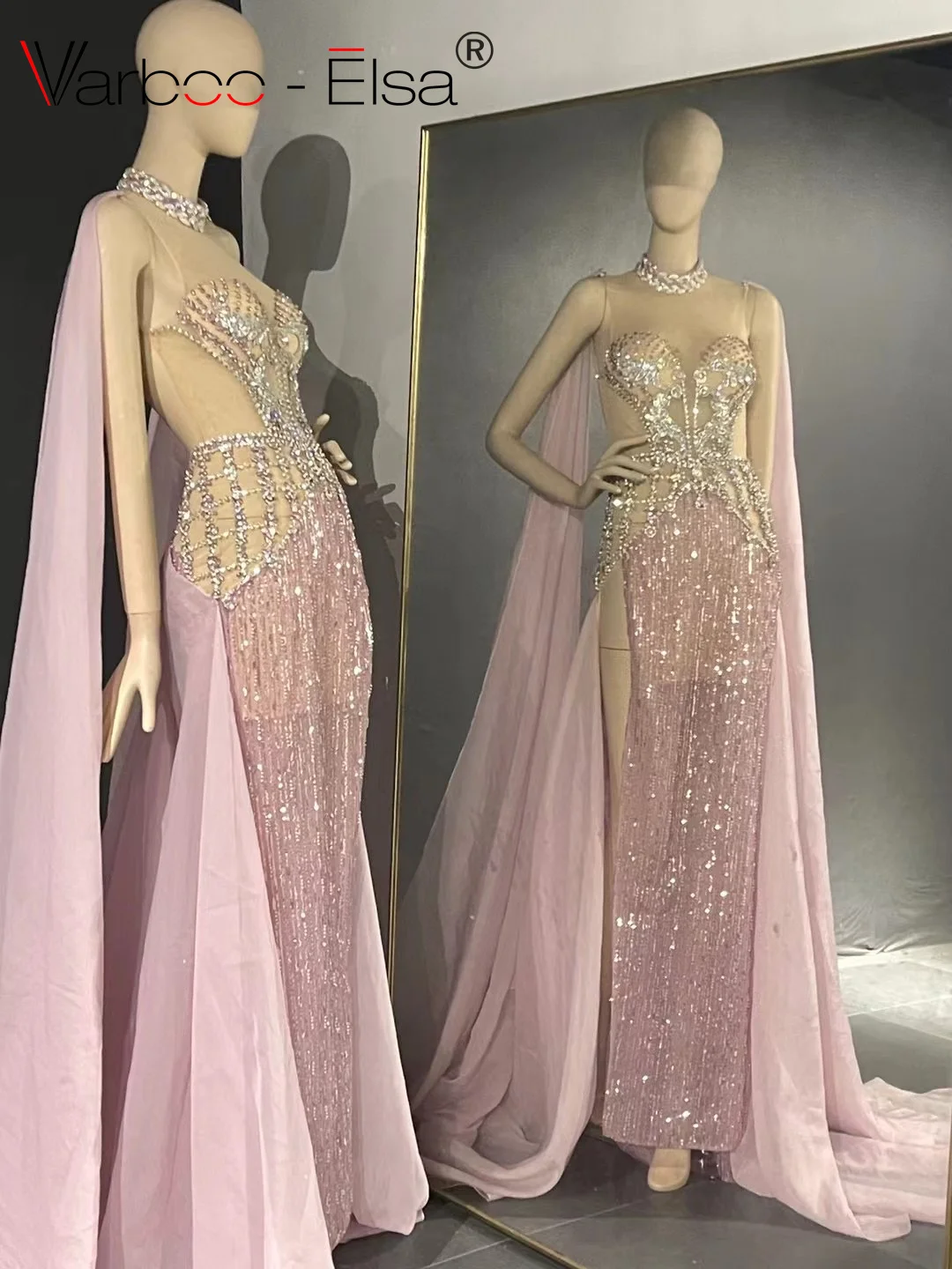 Varboo_Elsa-Robes de Rhlongues roses pour filles, haut en maille transparente, luxe Rotterdam, argent kly, diamant, noir, rose, Rhformel, fête, quoi que ce soit, 2023