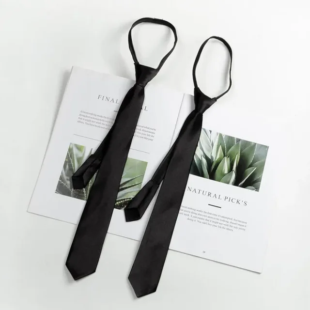 Cravates noires à fermeture éclair, rétro, soyeuses, étroites, pour femmes et hommes, Slim, lisse, nœud papillon, Style coréen, Simple, élégant, assorti avec tout, tendance – Image 3