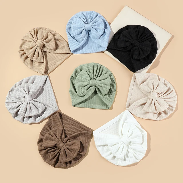 8 pièces/paquet bébé fille garçon Monochromatique noué Bonnet arc Turban chapeau infantile bonnets, Bonnet extérieur, H472 – Image 2