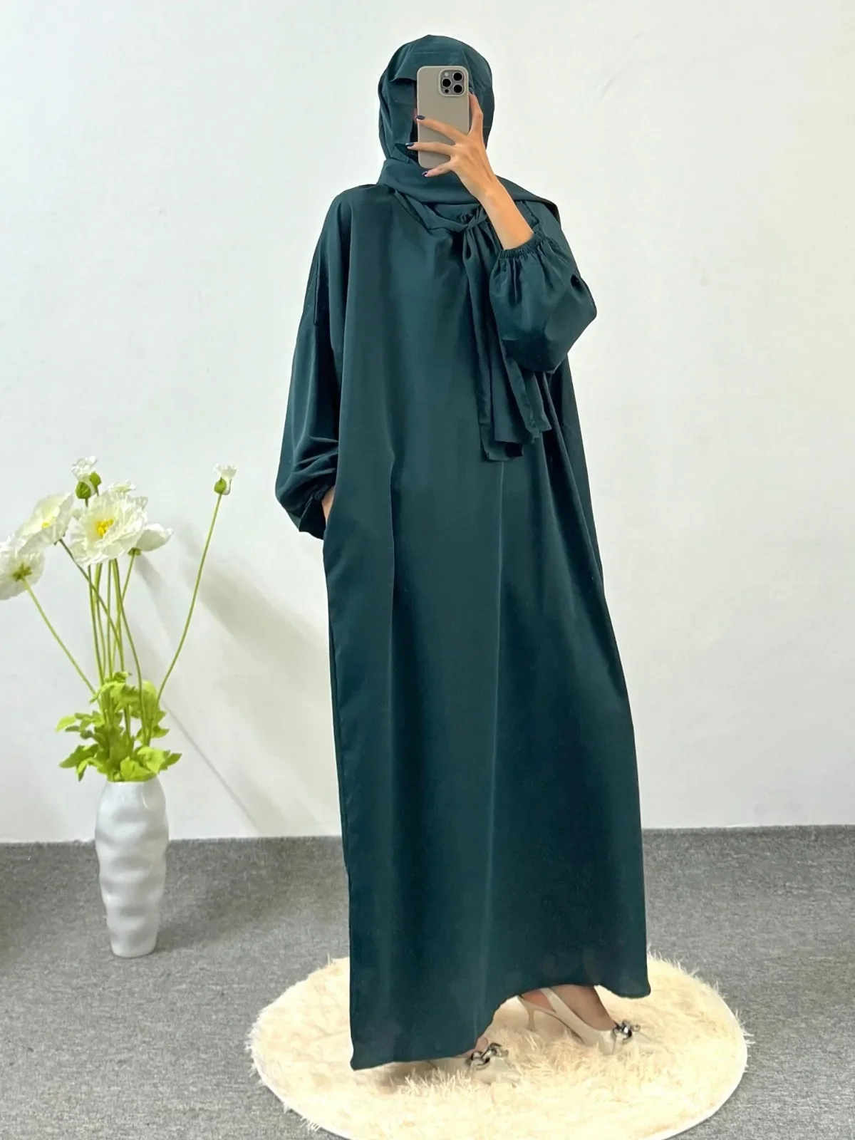 Robe de prière pour femmes, caftan musulman, dubaï, hijab, manches smocks, vêtements islamiques