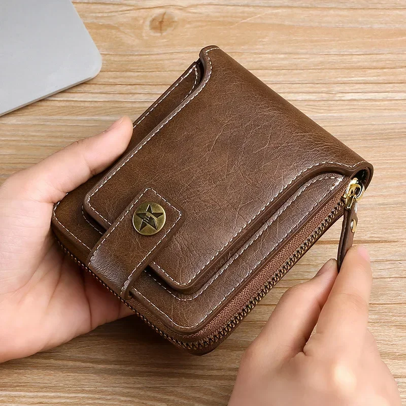 Portefeuilles courts Vintage populaires pour hommes, tendance rétro, porte-monnaie à fermeture éclair horizontale, carte multifonctionnelle, portefeuilles pratiques et durables