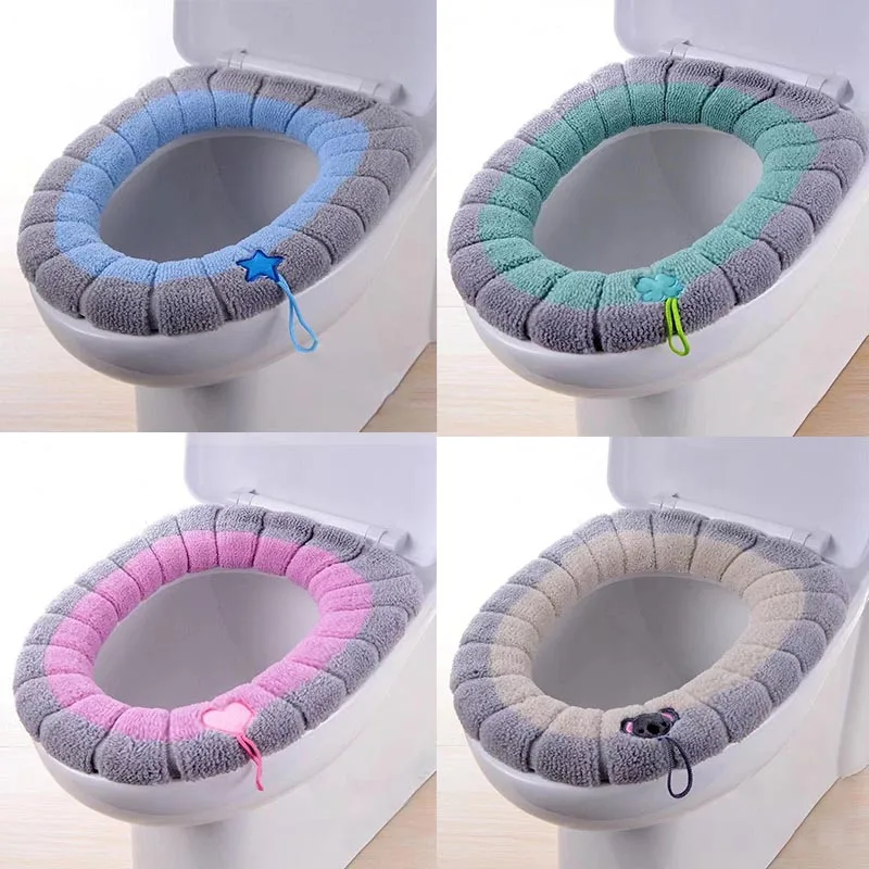 Housse de siège de toilette chaude d'hiver, tapis de salle de bain, coussin avec poignée, plus épais, doux, lavable, outil de fermeture, accessoires chauffants