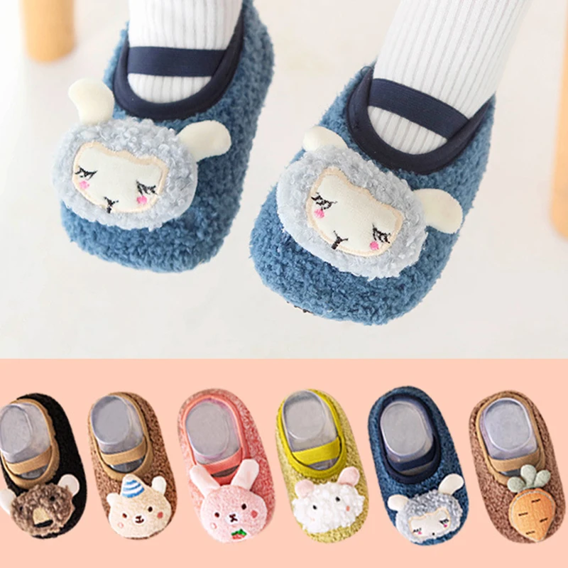 Chaussures de marche épaisses et en peluche pour bébé, chaussettes de sol pour enfants, anti-ald, automne et hiver