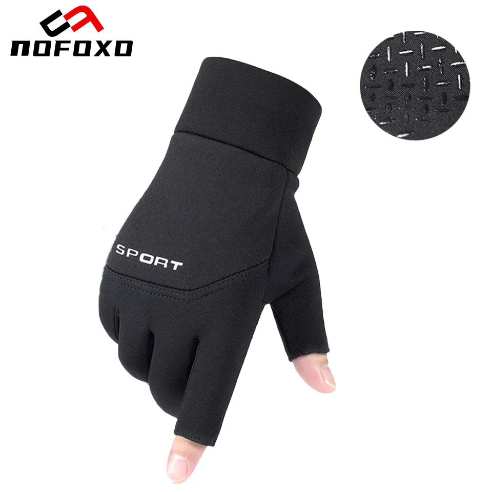 NOFOXO-Gants de sport de plein air coordonnants pour homme, gants de cyclisme chauds, écran tactile, 2 doigts coupés, pêche, vélo, sports d'hiver, 1 paire
