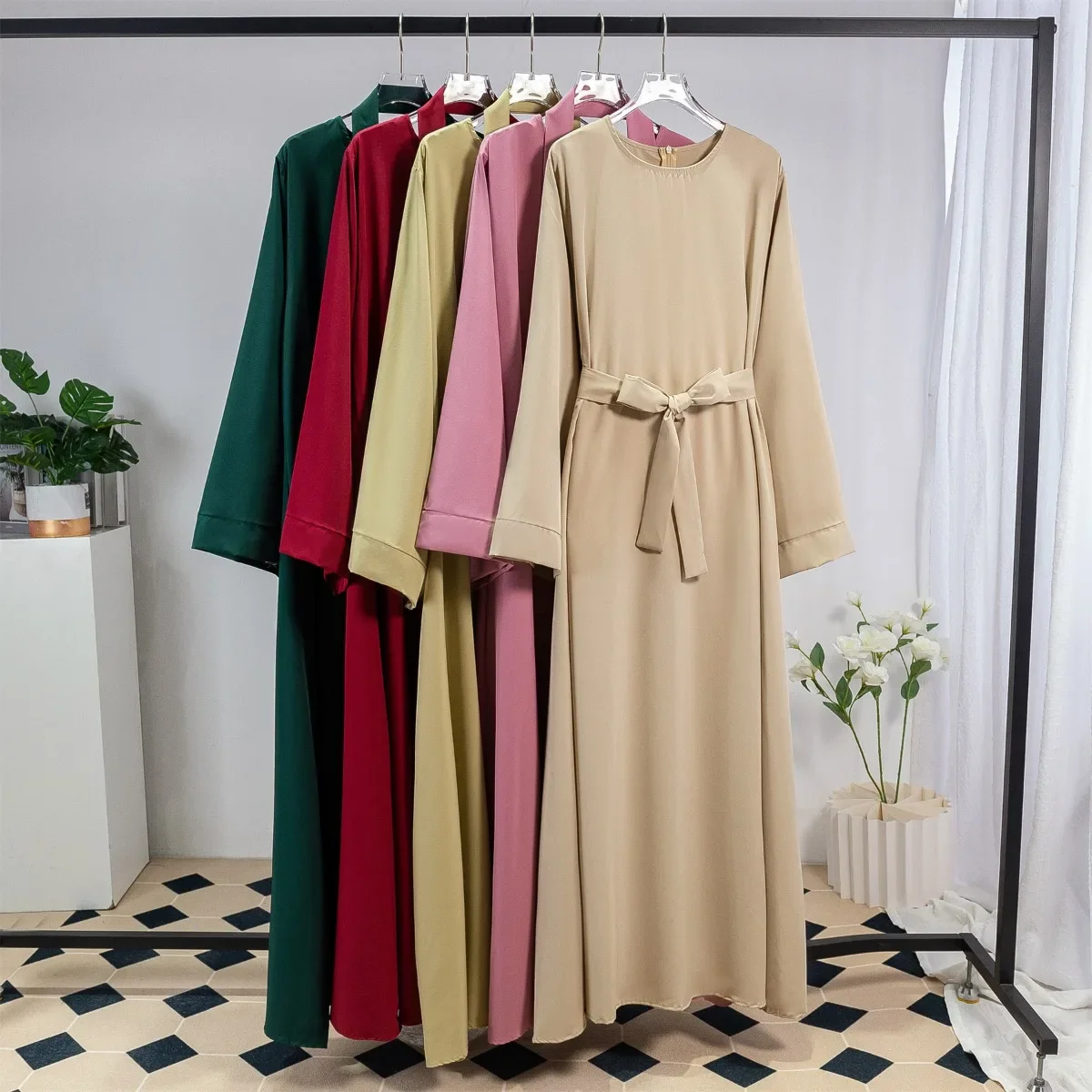 Robe de prière maxi longue pour femmes, abayas musulmanes, caftans avec ceinture, manches longues, vêtements islamiques, jilbabs, robes de ramadan