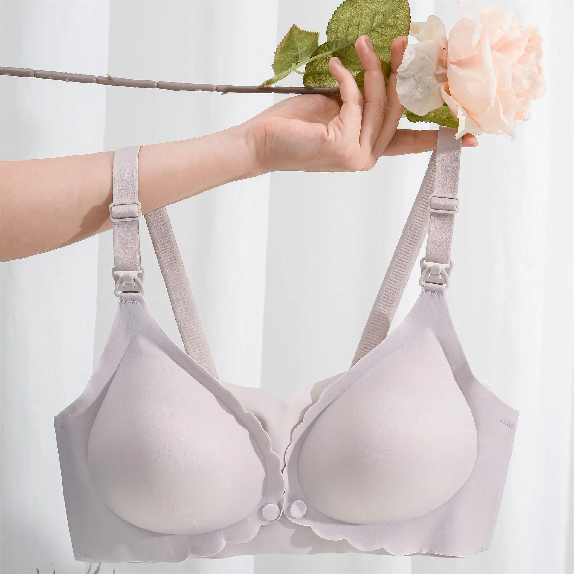Soutien-gorge d'allaitement lisse d'été, ouvert sur le devant, sans couture, sans fil, en soie glacée avec effet push-up