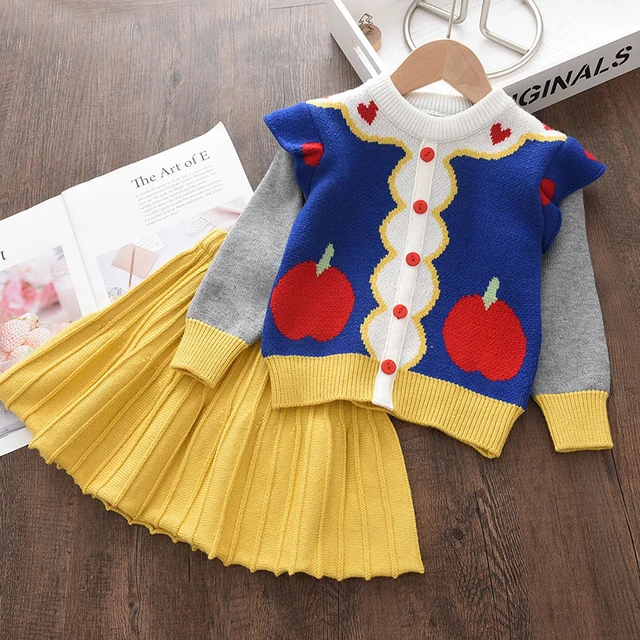 Melario nouveaux enfants tricots costumes filles bébé dessin animé princesse pulls manteaux à volants robe mignonne 2 pièces tenues tricot enfants vêtements ensembles
