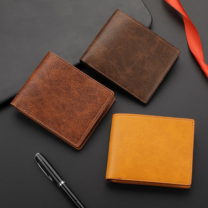 Portefeuille court en cuir de qualité supérieure pour homme, porte-carte d'identité et de crédit multifonction, pince à billets à double pli horizontal, affaires