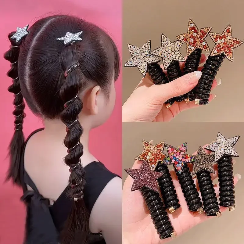 Bandes de cheveux élastiques en caoutchouc pour enfants, pentagramme biscuits, étoile, queue de cheval, chouchous, accessoires de fil de téléphone, nouveau, filles