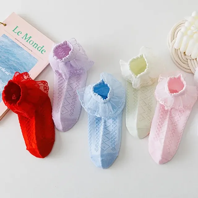 5 paires/lot filles chaussettes été nouveau Style maille coton mince bébé chaussettes à la mode élastique blanc dentelle fleurs enfants princesse chaussettes – Image 2