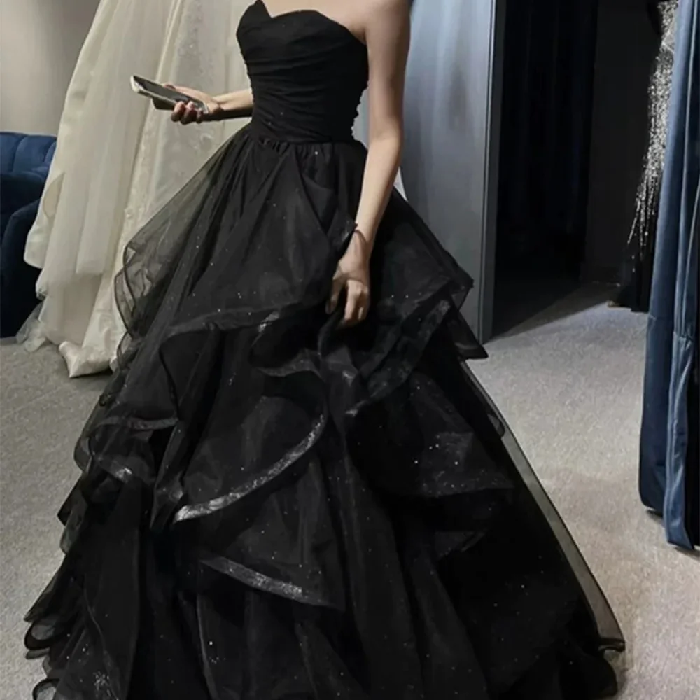 Robe de bal noire robe de bal à lacets dos balayage Train robes de soirée robes de soirée robe de Quinceanera