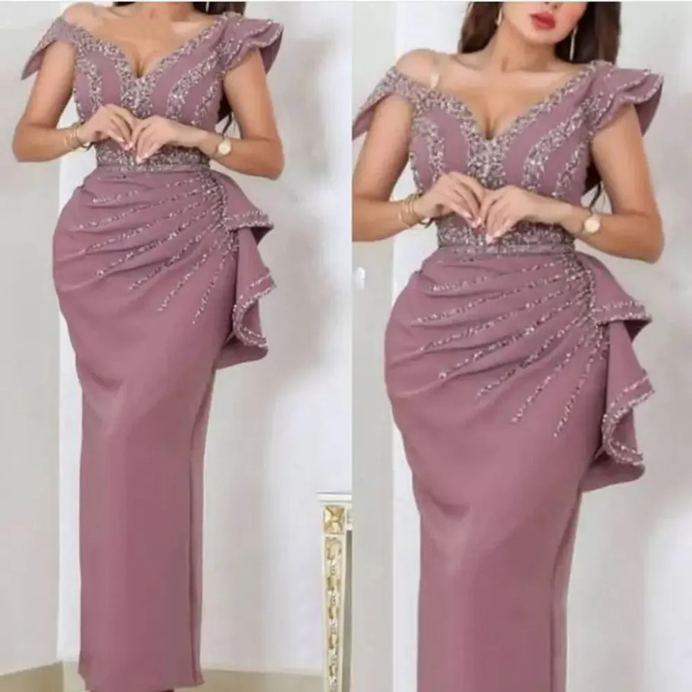 Robe de Rhdroite en satin perlé à col en V, robe de célébrité de Dubaï, robe de soirée arabe, robe de soirée de luxe, grande taille, tout ce qui est long, nouveau