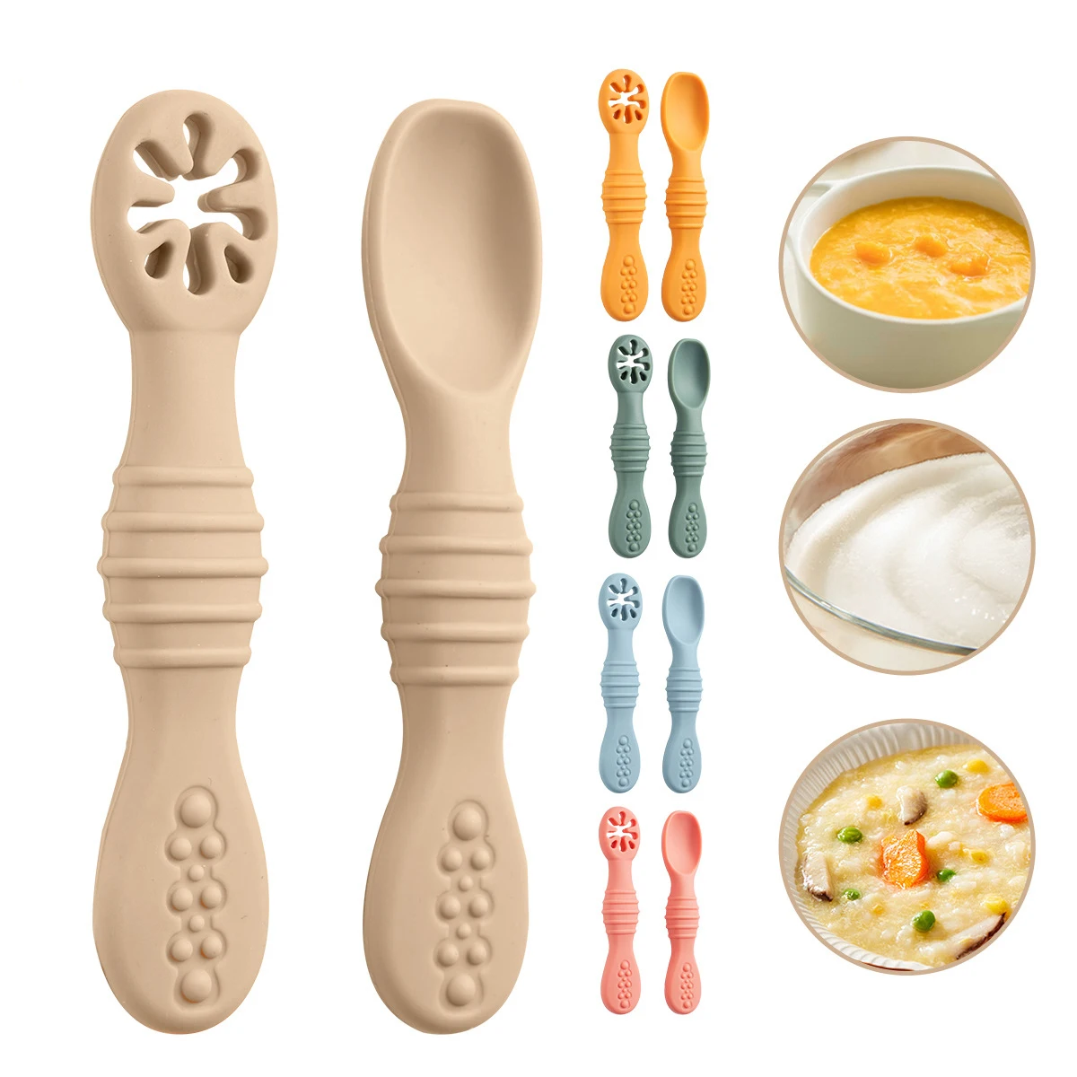 Cuillères en Silicone pour bébé, ustensiles de première scène, cuillères de sevrage Led pour bébé, cuillère à mâcher, cuillère d'entraînement, ustensiles d'auto-alimentation, 2 pièces/ensemble