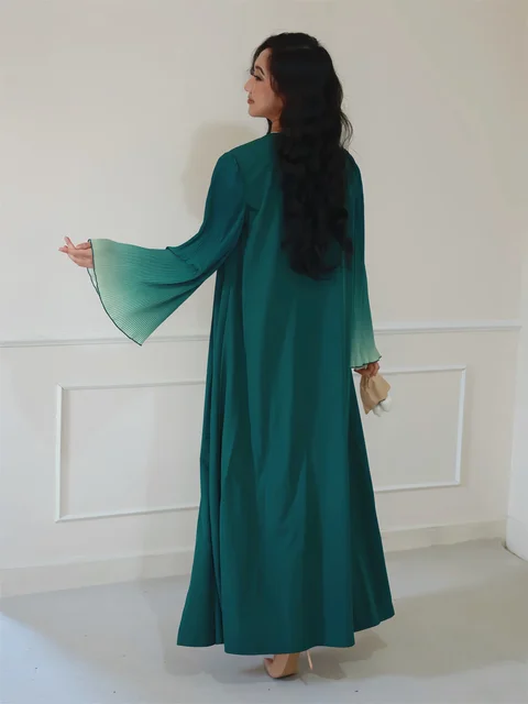 Abaya élégant musulman manches évasées décontracté arabe moyen-orient ouvert devant Abayas turquie caftans femmes Jilbabs islamique Maxi robes – Image 2