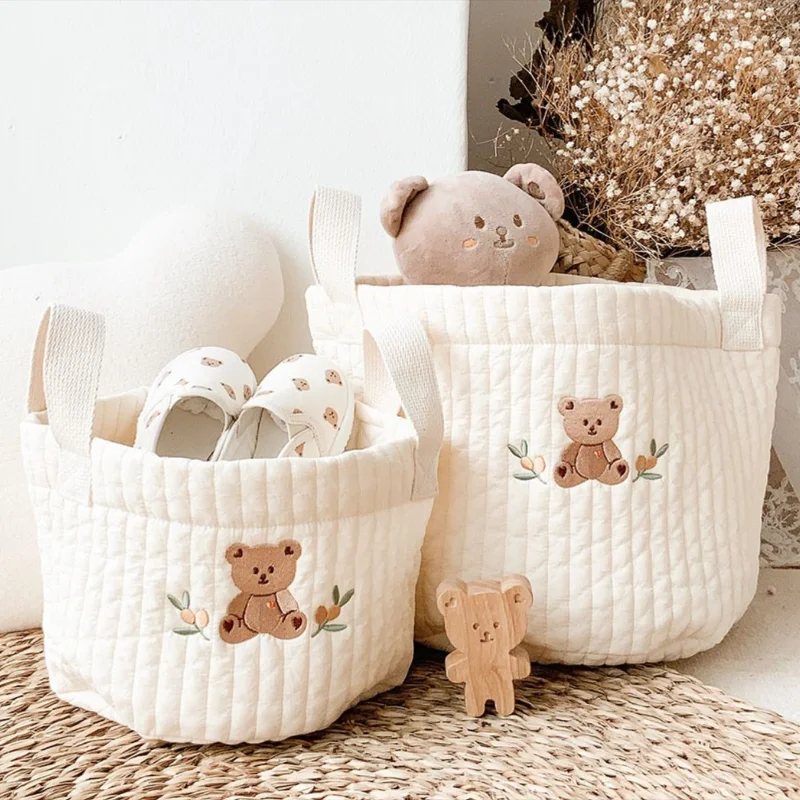 INS bébé sacs mignon ours broderie sac à couches Caddy chariot à couches stockage momie sac de maternité pour nouveau-né couches jouets organisateurs