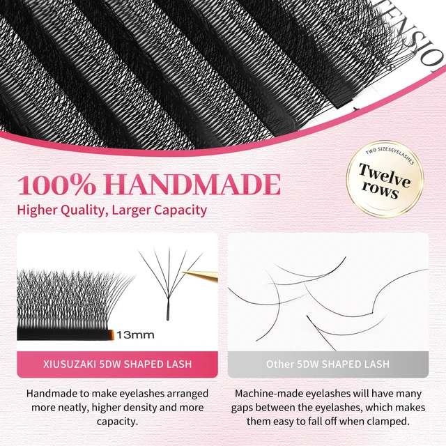 XIUSUZAKI 5D W cils noir préfabriqué ventilateurs Extensions de cils naturel doux Volume individuel faux cils beauté maquillage outils – Image 6