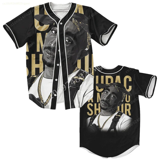 Maillot de Baseball du rappeur Tupac pour hommes et garçons, t-shirt pour enfants, uniforme d'entraînement, chemise boutonnée, Vintage Hip Hop 2 Pac 2pac, 2024 – Image 3