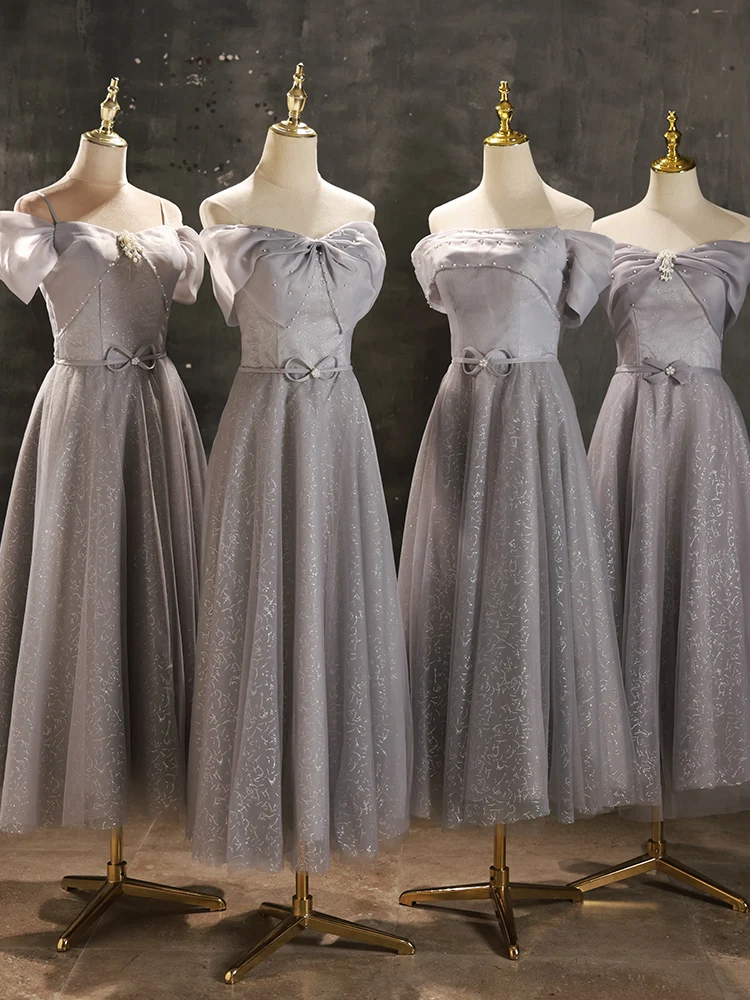 Robes de demoiselle d'honneur gris argenté, robe de soirée de mariage, robes de demoiselle d'honneur en Tulle doux