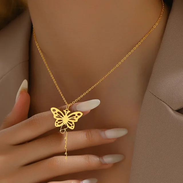 Colliers de la présidence personnalisés pour femmes, pendentif aile de papillon personnalisé, acier inoxydable, cadeau de bijoux de Noël