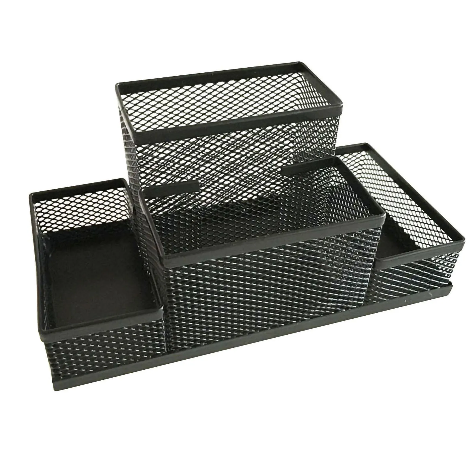 Porte-crayons en maille à 4 compartiments, grande capacité, organisateurs de bureau multifonctionnels noirs pour le bureau, l'école et la maison
