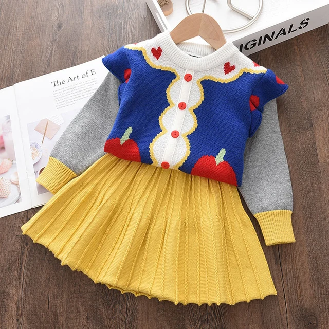 Melario nouveaux enfants tricots costumes filles bébé dessin animé princesse pulls manteaux à volants robe mignonne 2 pièces tenues tricot enfants vêtements ensembles – Image 2