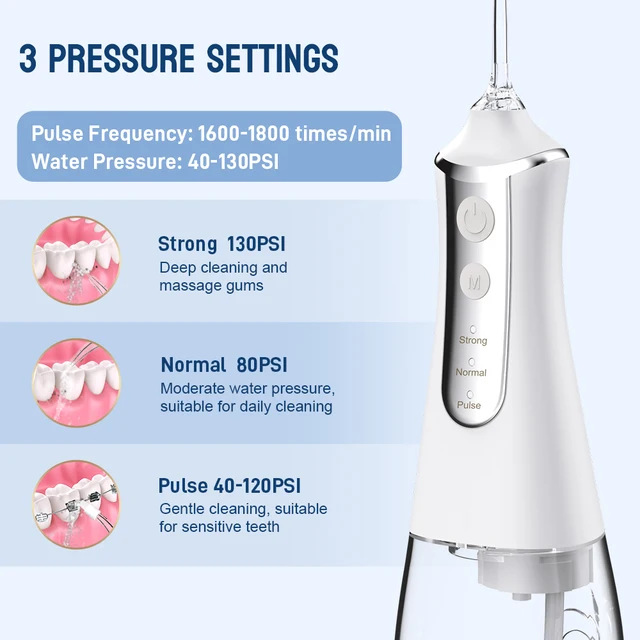 Irrigateur dentaire buccal, fil dentaire, Machine à laver la bouche, 5 buses, 3 Modes, Rechargeable par USB, réservoir de 300ml – Image 2