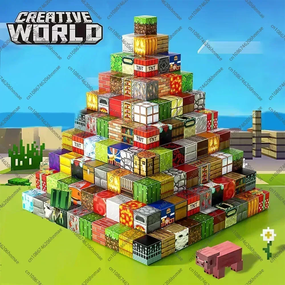 Blocs de construction magnétiques Mine World, ensemble de cubes magnétiques pour garçons et filles de 3 ans et plus, modèle de bricolage pour enfants, tige de tige, jouet sensoriel, cadeau