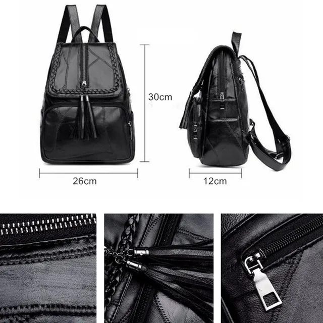 Sac à dos en cuir PU pour femmes, sac d'école classique noir étanche, sac à bandoulière multifonction de voyage, 2024 – Image 4