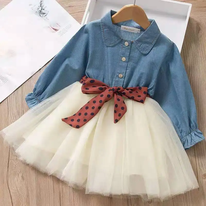 Robes Tutu en maille à manches longues pour bébés filles, vêtements de princesse de fête avec nœud à pois, Costume Simple pour jeunes enfants, printemps