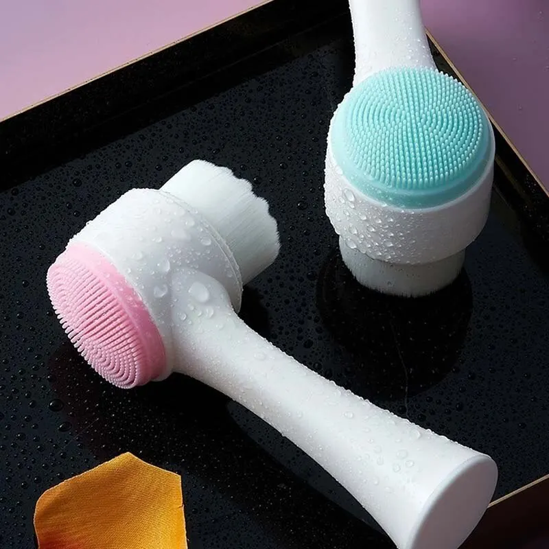 Brosse faciale de double face de silicone de soies molles de silicone de brosse faciale de massage manuel bilatéral du