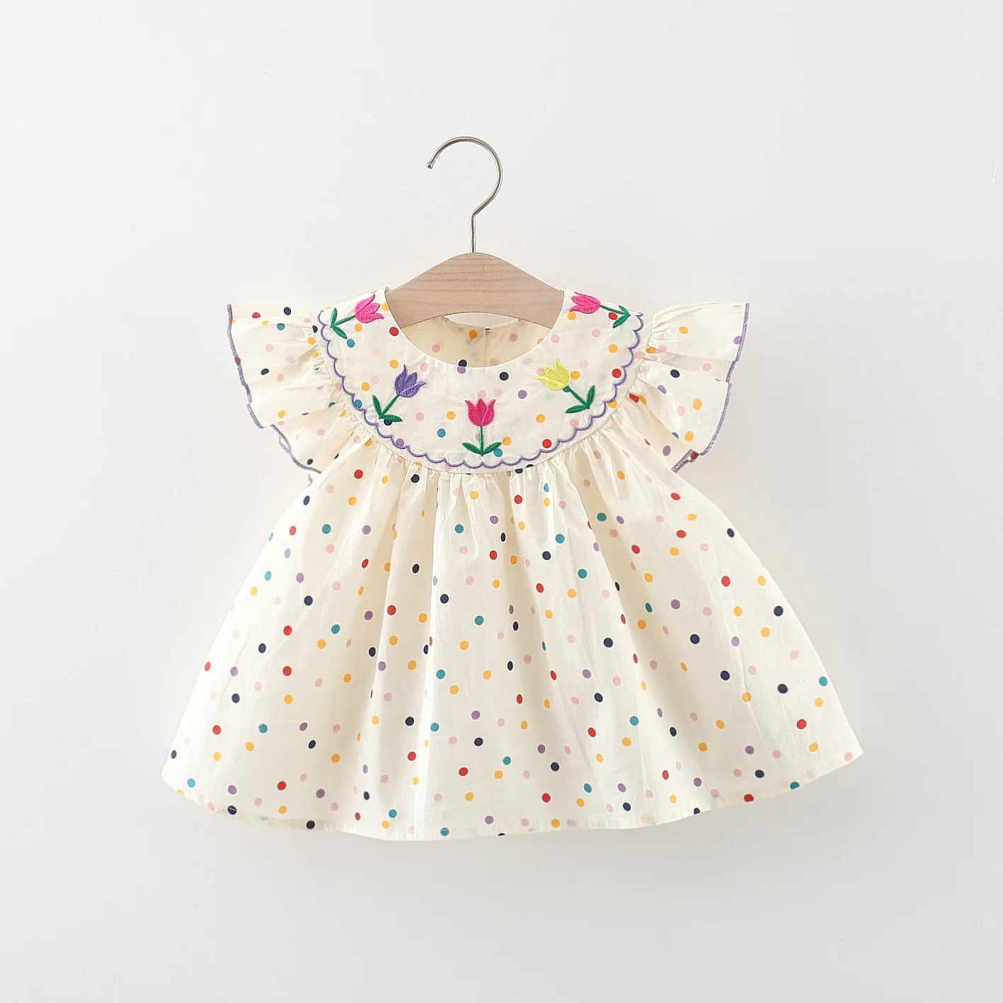 Robe bébé en coton broderie de fleurs robe bébé confortable robe imprimée à pois colorés