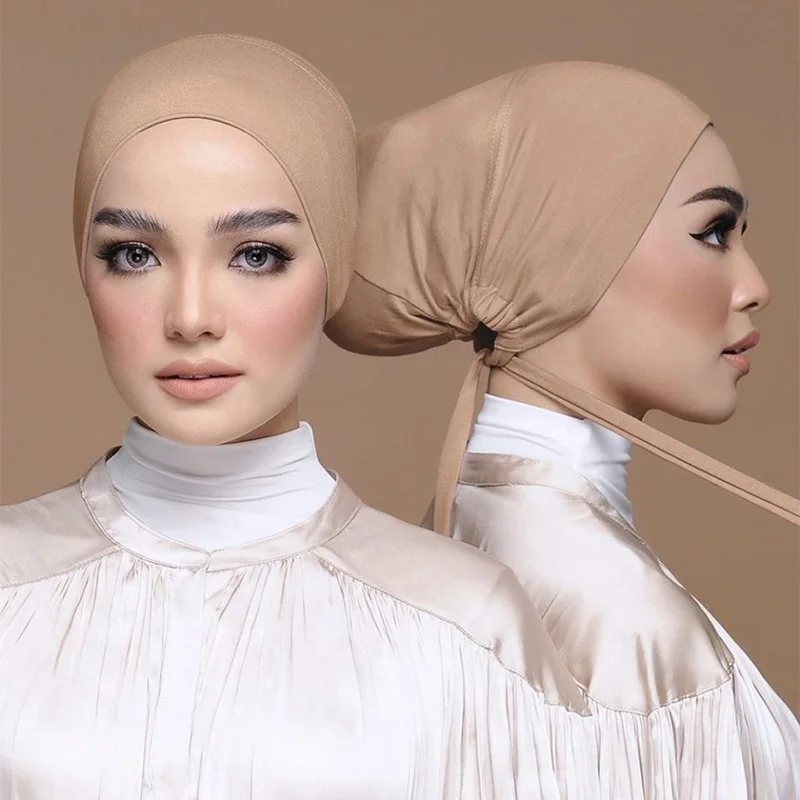 Turban Musulman avec Corde pour Femme, Chapeau Nik, Hijab Islamique, Sous-Écharpe, Bonnet Indien, Enveloppe de Sauna