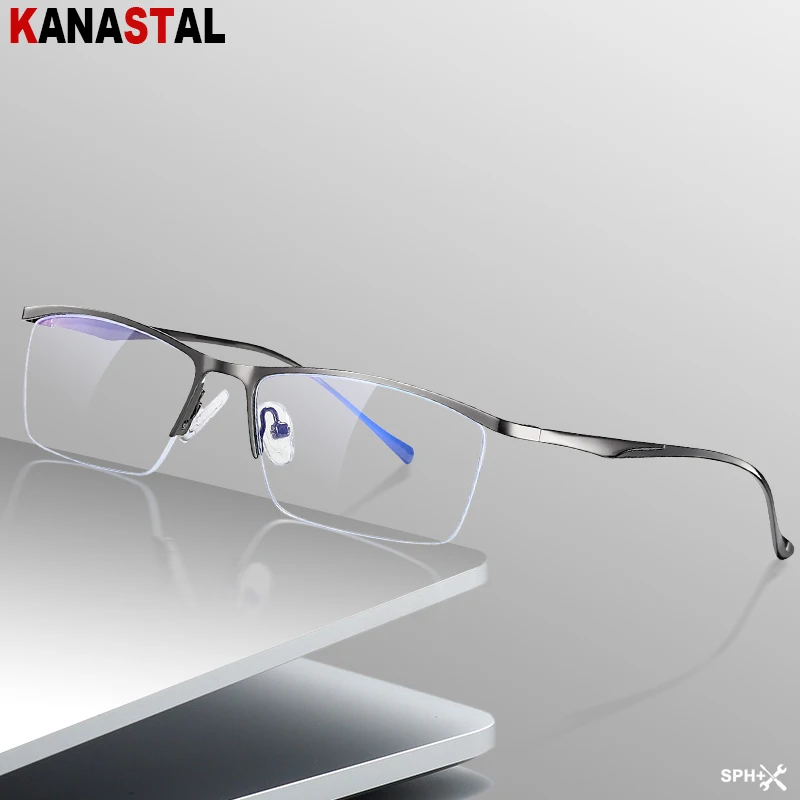 Lunettes de lecture pour hommes et femmes, verres optiques bloquant la lumière bleue, myopie presbyte, lunettes de Prescription, demi-monture en métal