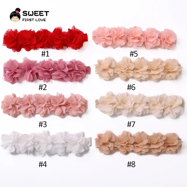 Bandeaux de cheveux en mousseline de soie rose pour enfants, fleur de bébé, vêtements de sauna faits à la main, accessoires de cheveux pour enfants, nouveau-nés et tout-petits, bricolage – Image 6