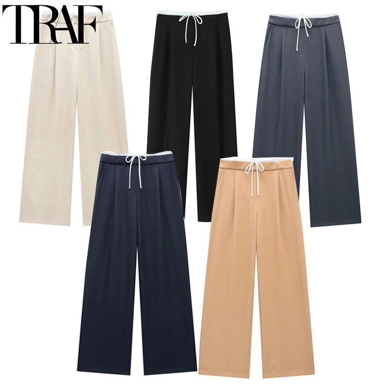 TRAF femmes pantalons Baggy pantalons larges femme tenue de bureau plis pantalons noirs pour femmes automne décontracté taille haute pantalon formel