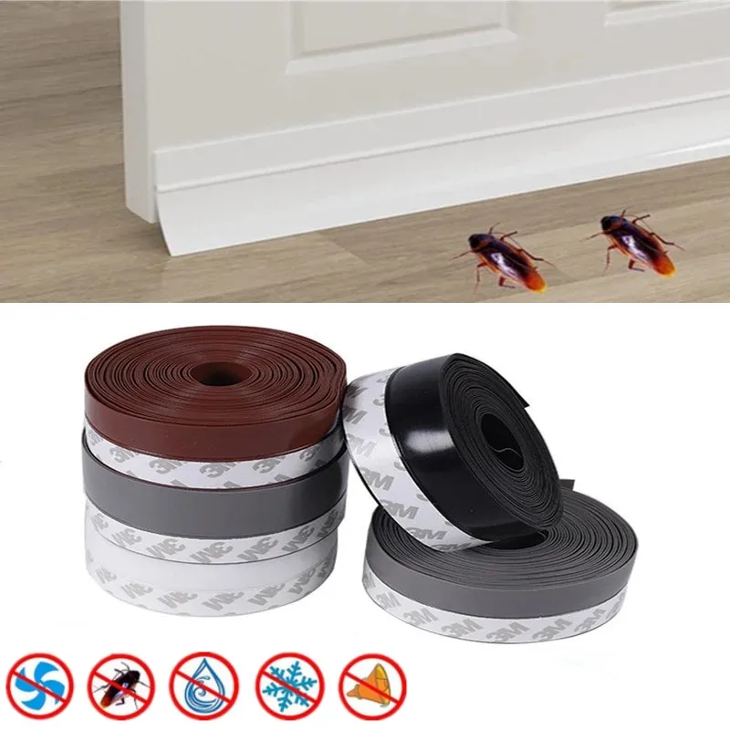 Bande d'étanchéité en caoutchouc pour bas de porte, 5M, pour fenêtre météo, coupe-vent, anti-poussière, auto-adhésive, pour porte et pare-brise