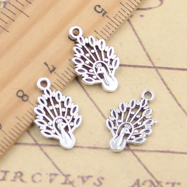 Breloques en argent tibétain, paon, paon, paon, 19x12mm, 20 pièces – Image 2